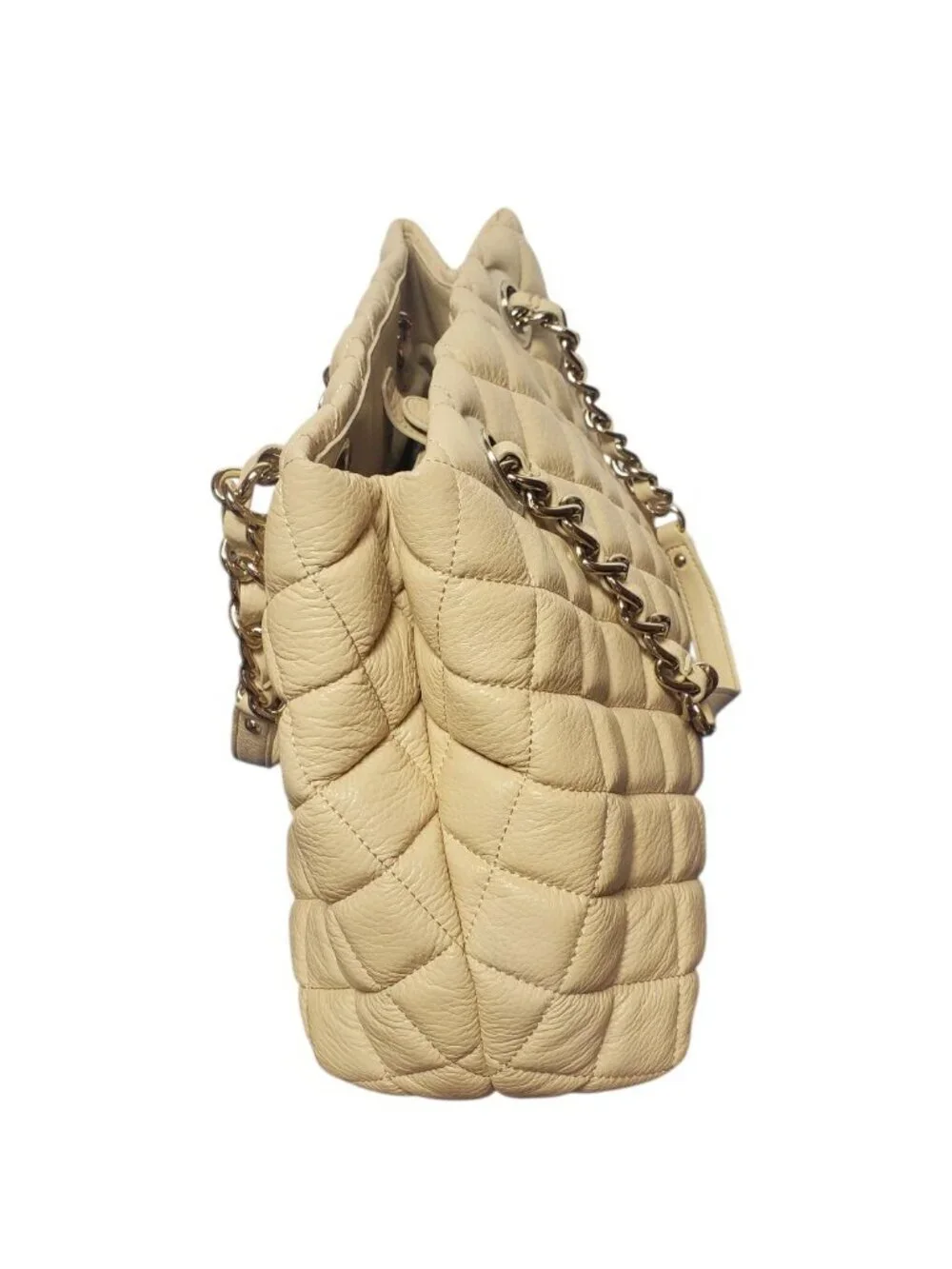 Kate Spade Georgina Quilted Leather W/Chain Link Strap Tote Bag W/Multiple Cream